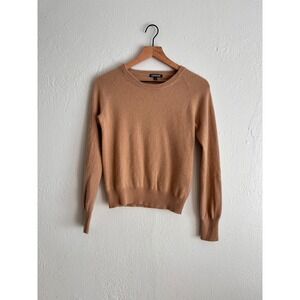Loggia 100% Cashmere Crewneck Sweater Camel Tan Raglan Sleeve Small